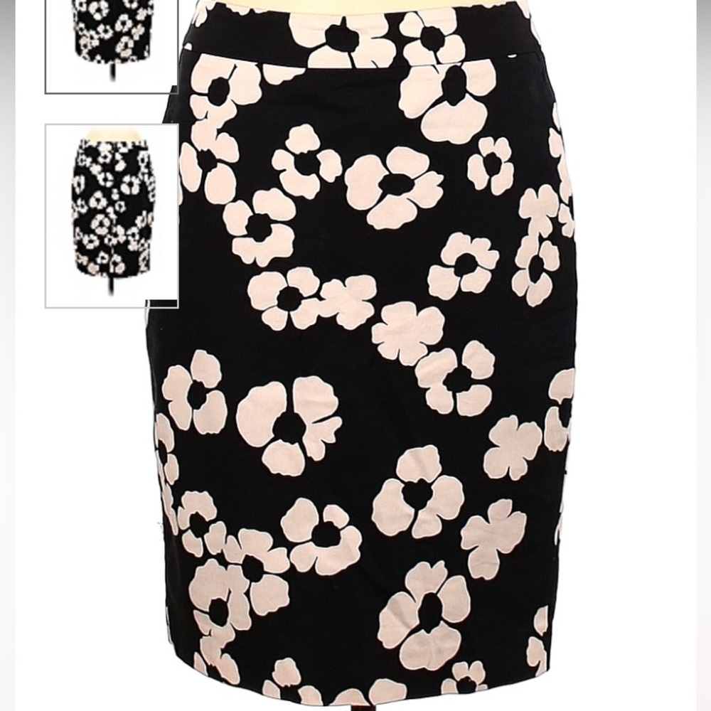 NWT LOFT Black and Cream Floral Print Pencil Skirt